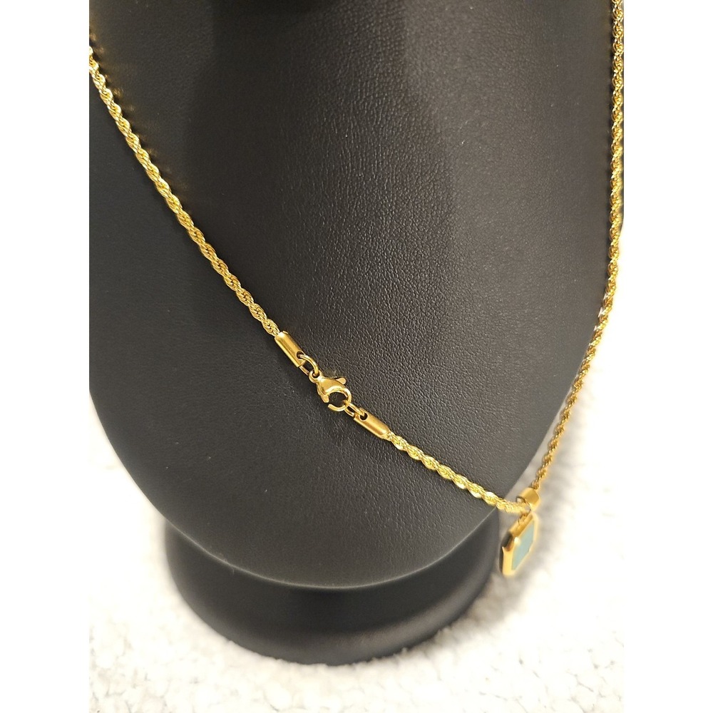 Gold Plated Green Malachite Pendant Necklace with 20 Inch 2mm Gold‎ Rope Chain - Picture 5 of 8